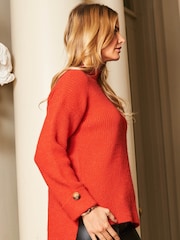 Sosandar Red High Neck Folded Button Cuff Jumper - Image 4 of 10