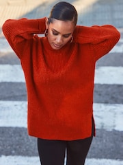 Sosandar Red High Neck Folded Button Cuff Jumper - Image 7 of 10