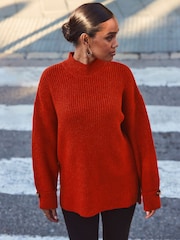 Sosandar Red High Neck Folded Button Cuff Jumper - Image 8 of 10