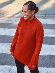 Sosandar Red High Neck Folded Button Cuff Jumper - Image 9 of 10