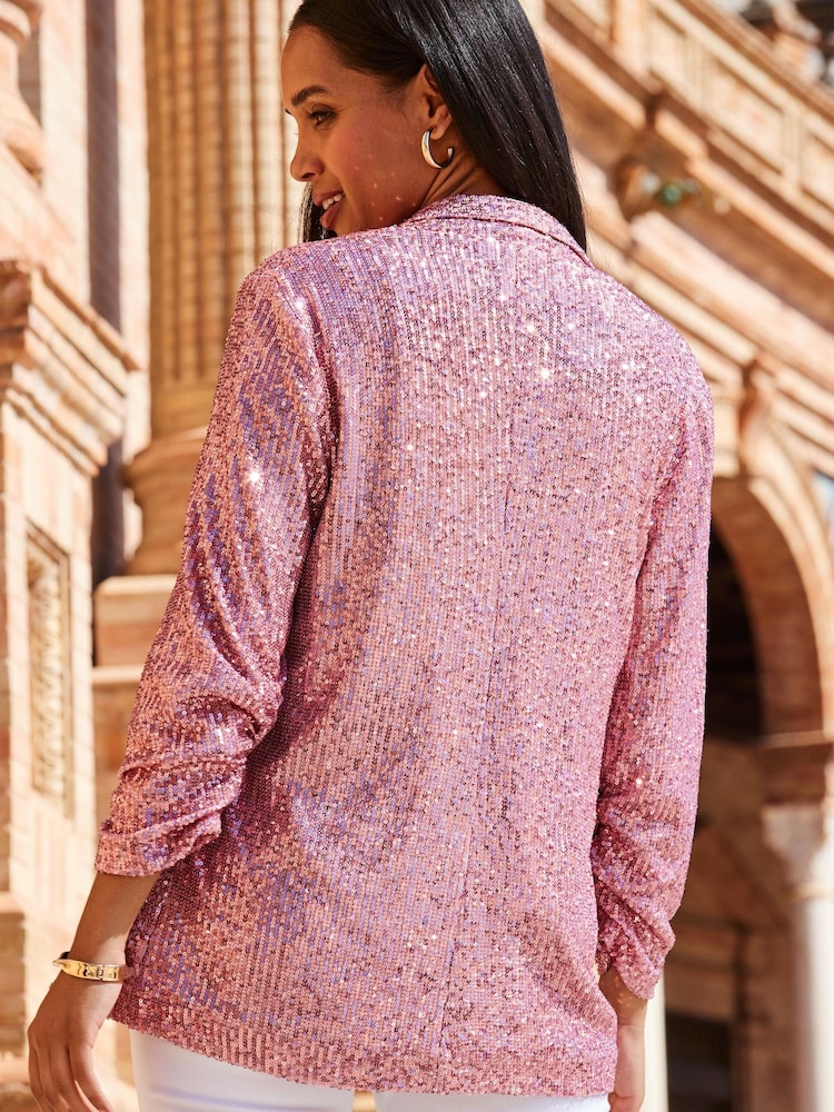 Sosandar Pink Sequin Blazer - Image 2 of 5