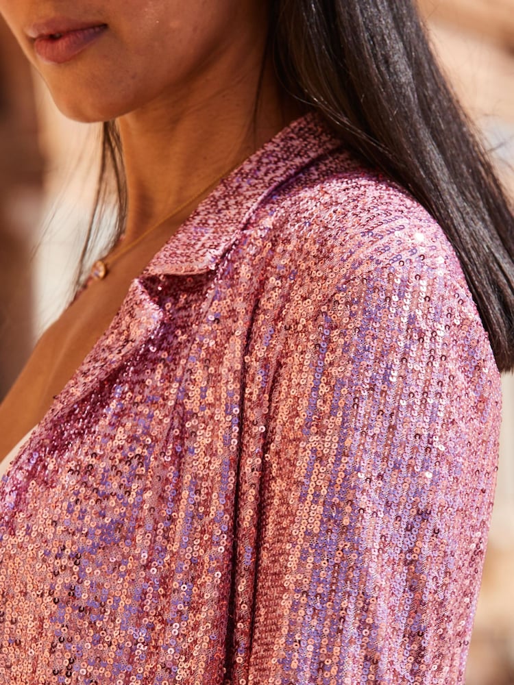 Sosandar Pink Sequin Blazer - Image 5 of 5