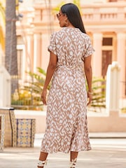 Sosandar Natural Abstract Printed Belted Shirt Dress - Image 2 of 5