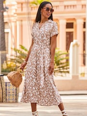 Sosandar Natural Abstract Printed Belted Shirt Dress - Image 4 of 5