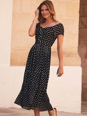 Sosandar Blue Spot Bardot Midi Dress - Image 4 of 5