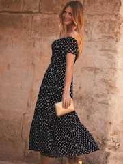 Sosandar Blue Spot Bardot Midi Dress - Image 5 of 5