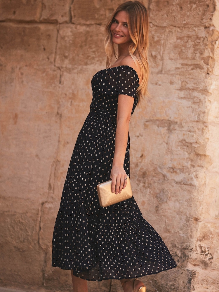 Sosandar Blue Spot Bardot Midi Dress - Image 5 of 5