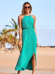 Sosandar Green Ruched Front Halter Neck Midaxi Dress - Image 1 of 5