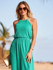 Sosandar Green Ruched Front Halter Neck Midaxi Dress - Image 4 of 5