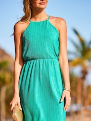 Sosandar Green Ruched Front Halter Neck Midaxi Dress - Image 5 of 5