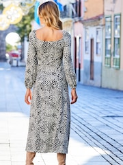 Sosandar Geblümtes Midikleid mit herzförmigem Ausschnitt und Bindedetail - Bild 2 von 5