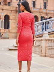 Sosandar Red Lace V-Neck Split Hem Midi Dress - Image 2 of 5
