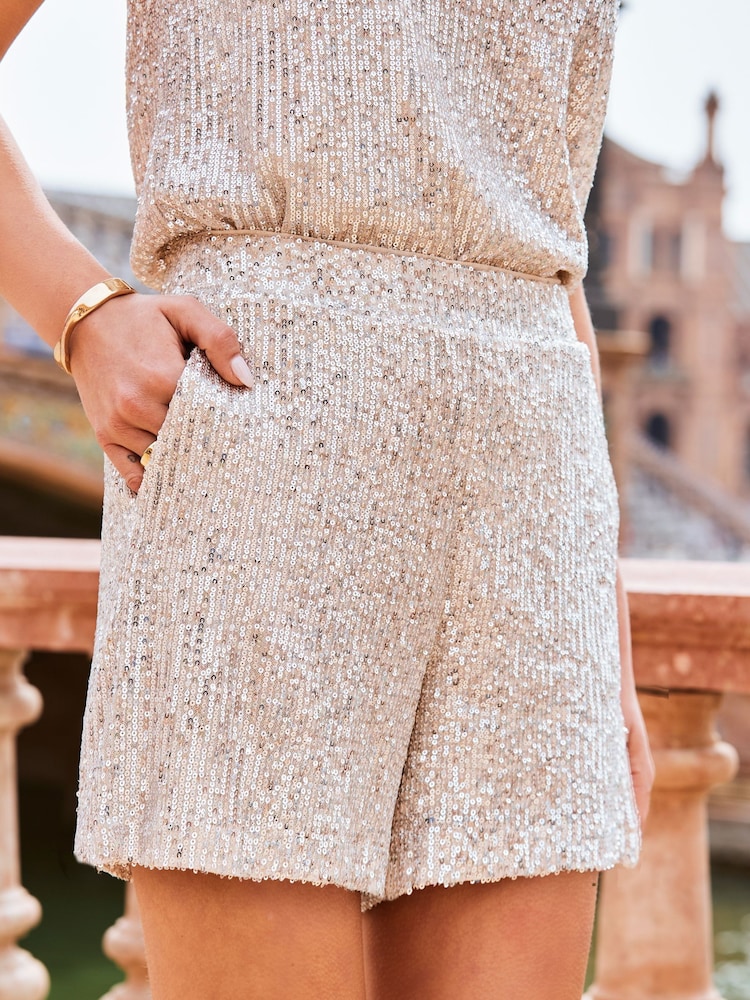 Sosandar Nude Sequin Shorts - Image 5 of 5