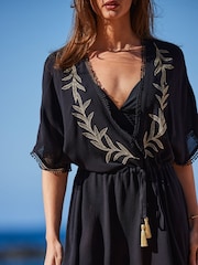Sosandar Black Embroiderd Beach Kaftan - Image 6 of 6