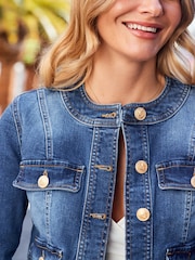 Sosandar Blue Pocket Front Denim Jacket With Gold Button Detail - Image 5 of 5