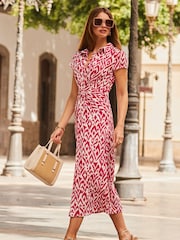 Sosandar Pink Mark Twist Detail Collared Midi Dress - Image 1 of 5