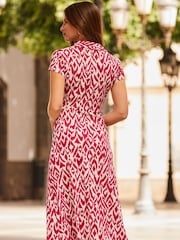 Sosandar Pink Mark Twist Detail Collared Midi Dress - Image 2 of 5