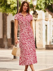 Sosandar Pink Mark Twist Detail Collared Midi Dress - Image 3 of 5