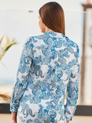 Sosandar Blue Conversational Satin Scarf Print Shirt - Image 2 of 5