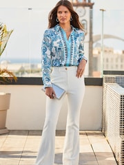 Sosandar Blue Conversational Satin Scarf Print Shirt - Image 3 of 5