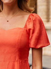 Sosandar Pink Sweetheart Neck Fit And Flare Midi Dress Contains Linen - Image 5 of 5