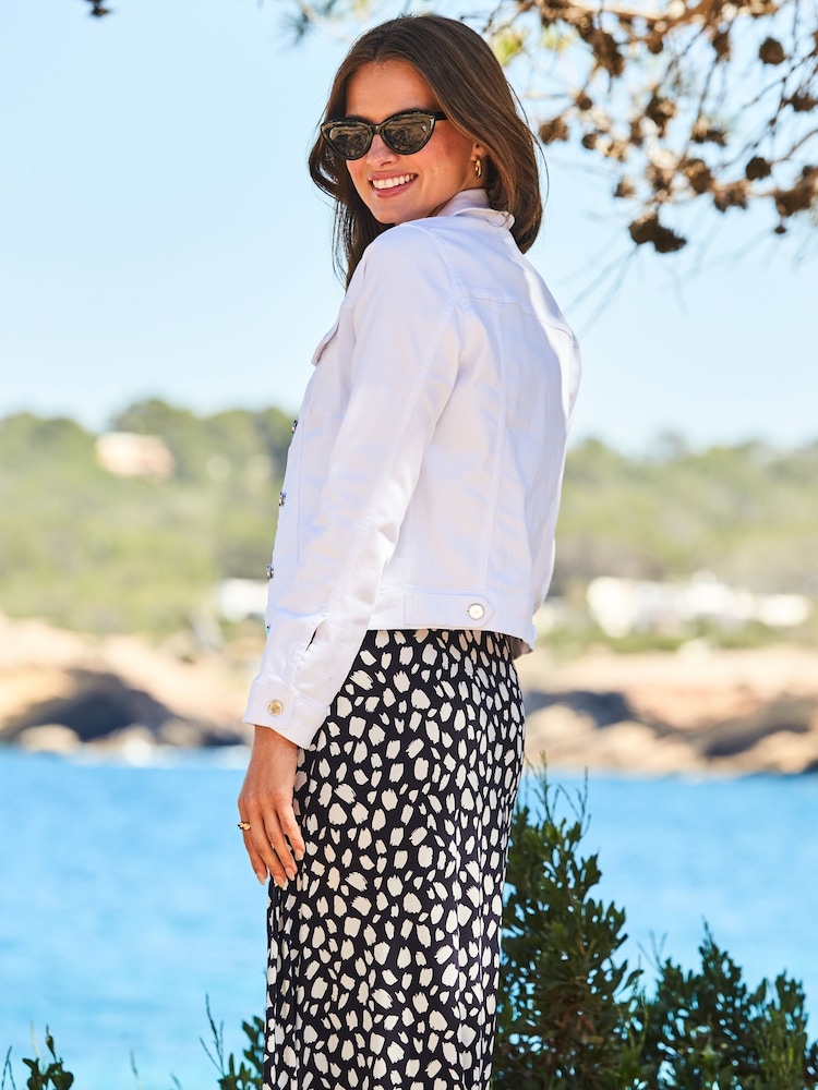 Sosandar White Denim Jacket With Silver Button Detail - Image 2 of 5