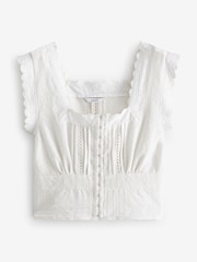 White Short Sleeve Broderie Square Neck Blouse - Image 5 of 6