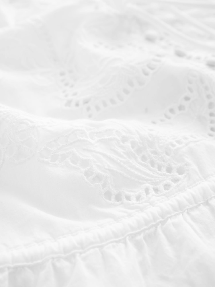 White White Tie Front Embroidered Short Sleeve Blouse - Image 7 of 7