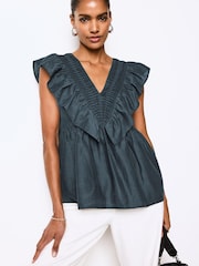 Navy Sleeveless Ruffle V-Neck Top - Image 3 of 6