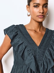 Navy Sleeveless Ruffle V-Neck Top - Image 4 of 6