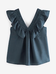 Navy Sleeveless Ruffle V-Neck Top - Image 5 of 6