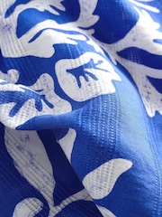 Blue/White Printed Linen Blend V-Neck Summer Top - Image 5 of 5