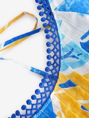 Blue/Yellow Leaf Print Short Sleeve Pleat Front Blouse - Image 6 of 7