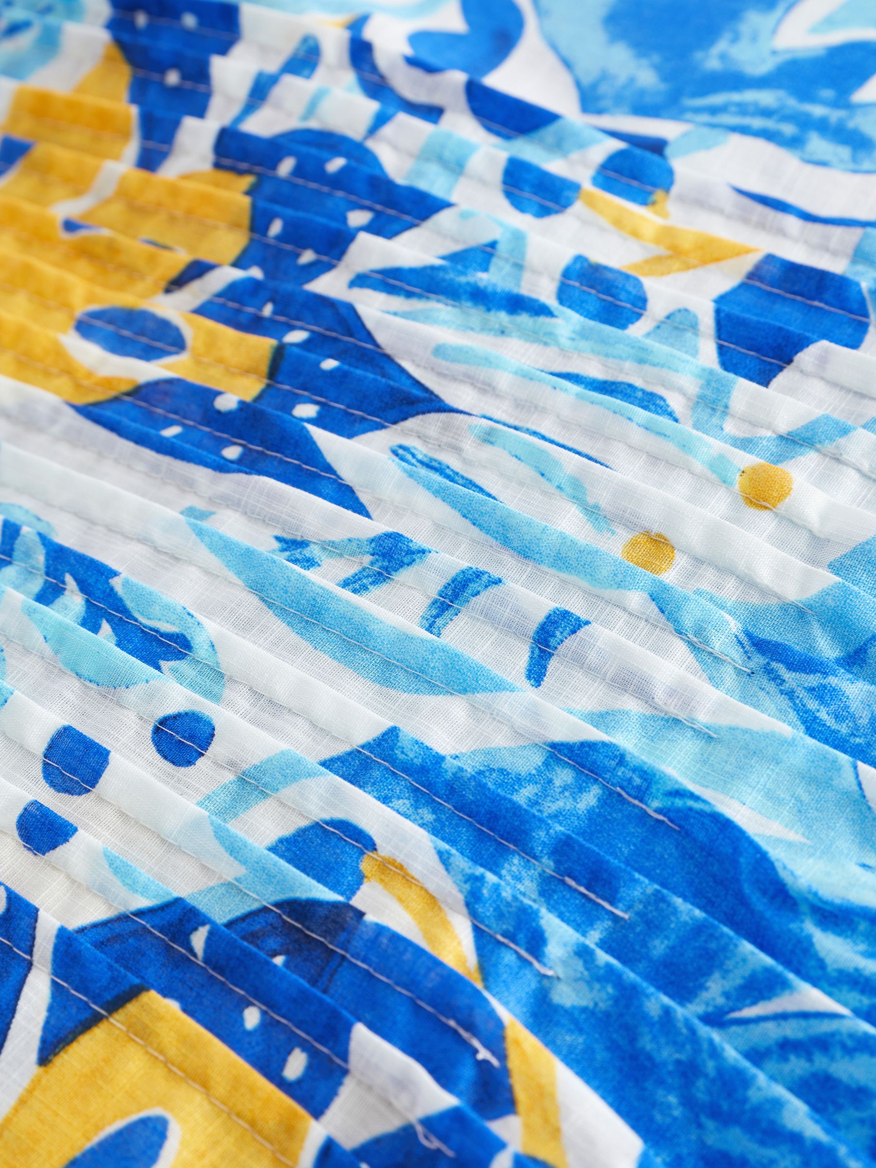 Buy Blue Yellow Leaf Print Short Sleeve Pleat Front Blouse from Next Luxembourg