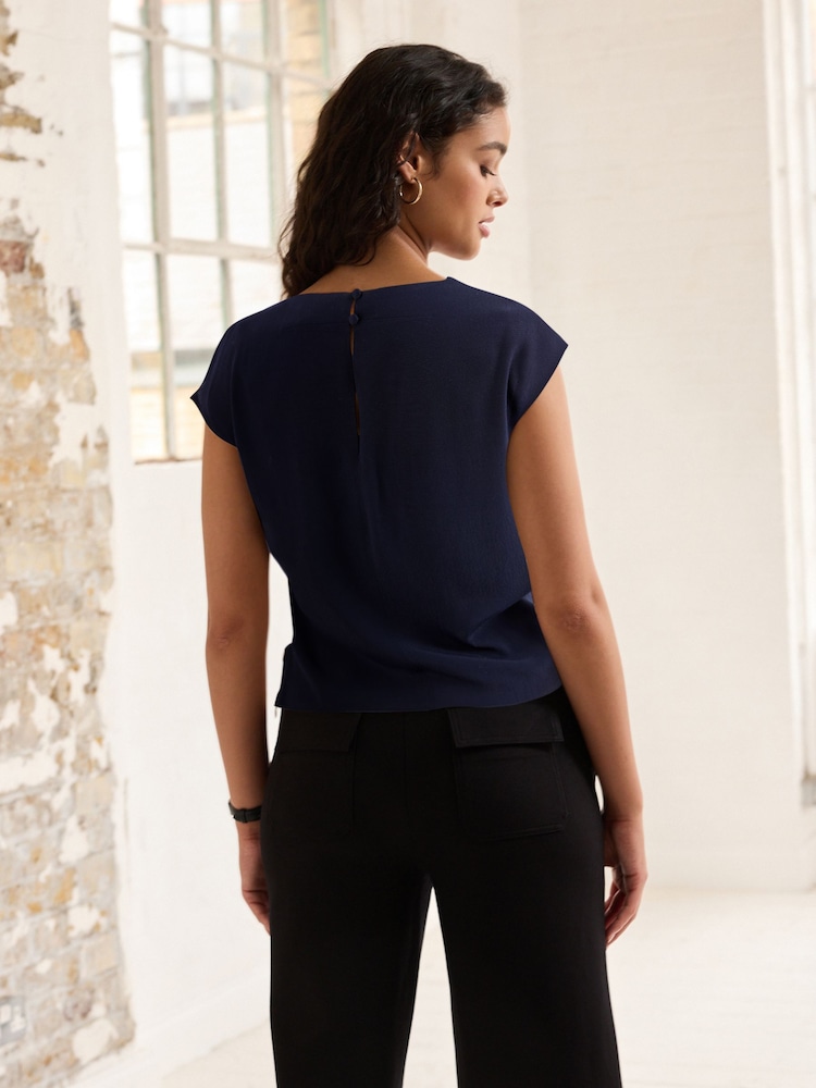 Navy Blue Cowl Neck Cap Sleeve Top - Image 2 of 6