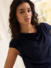 Navy Blue Cowl Neck Cap Sleeve Top - Image 4 of 6