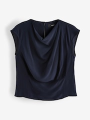 Navy Blue Cowl Neck Cap Sleeve Top - Image 5 of 6