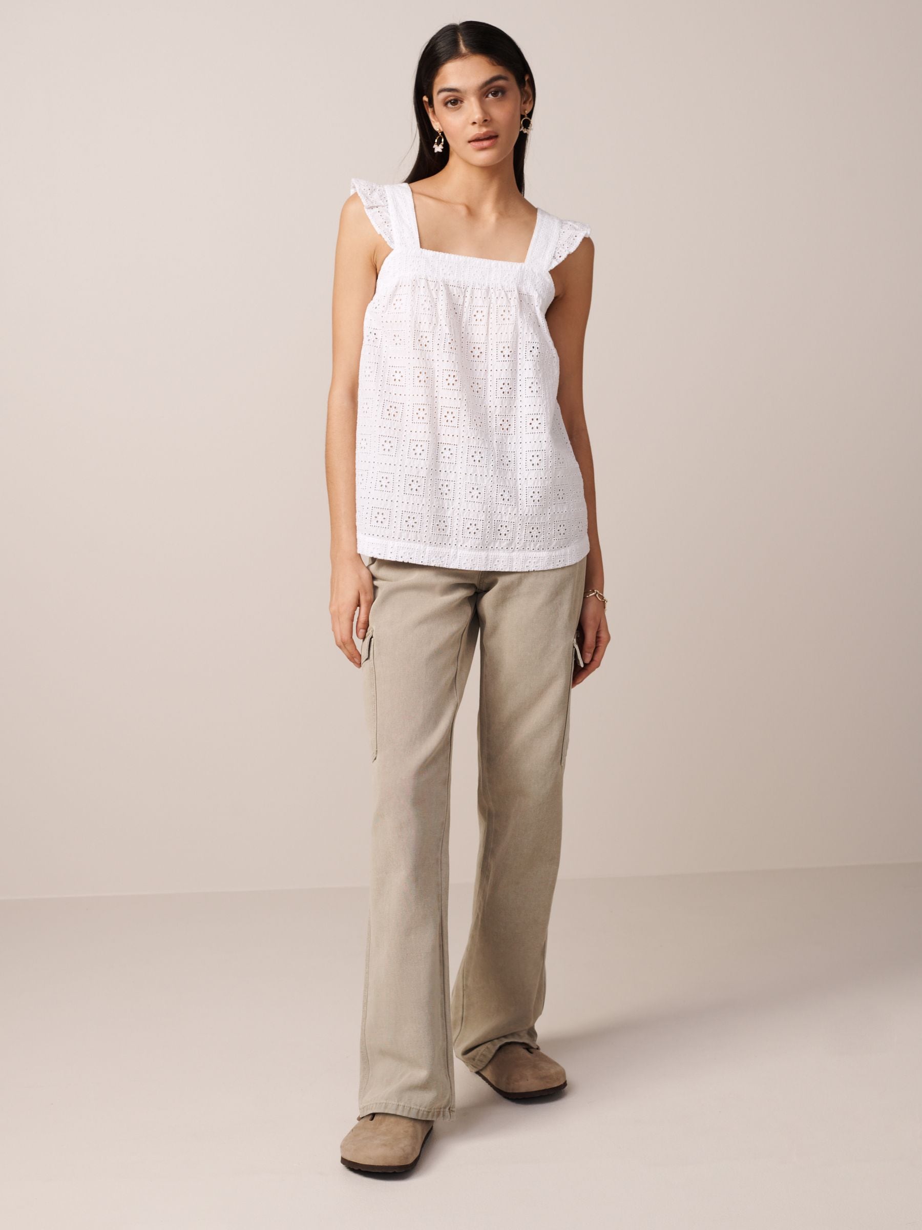 Buy White Broderie Frill Sleeve Embroidered Cami Top from Next Luxembourg