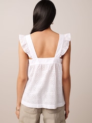 White Broderie Frill Sleeve Embroidered Cami Top - Image 3 of 6