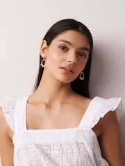 White Broderie Frill Sleeve Embroidered Cami Top - Image 4 of 6