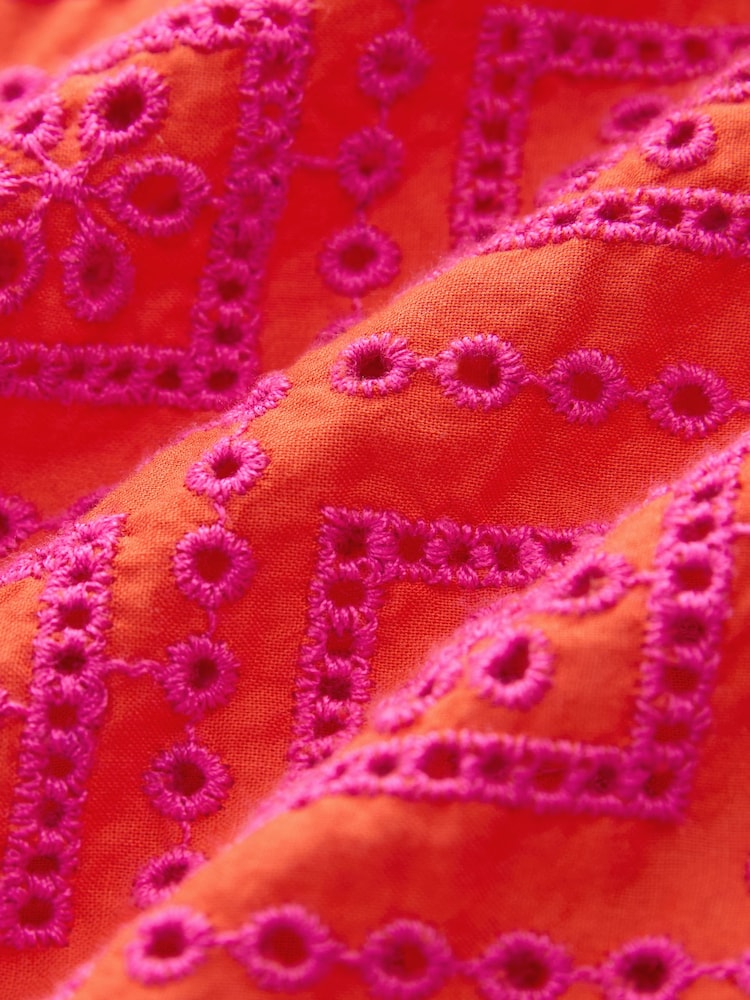 Pink/Orange Broderie Frill Sleeve Embroidered Cami Top - Image 2 of 6