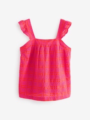 Pink/Orange Broderie Frill Sleeve Embroidered Cami Top - Image 3 of 6