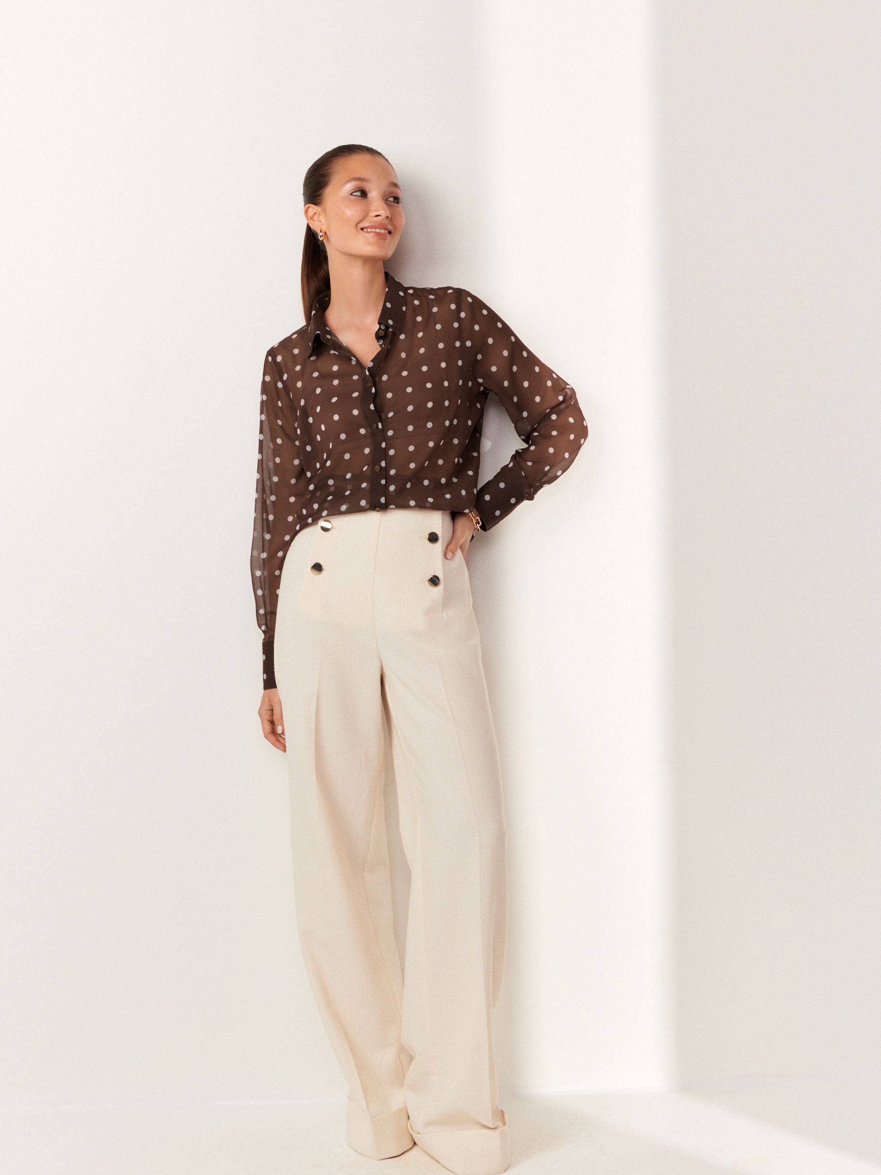 White polka dot long sleeve top shop