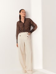Brown/White Polka Dot Sheer Long Sleeve Shirt - Image 2 of 7