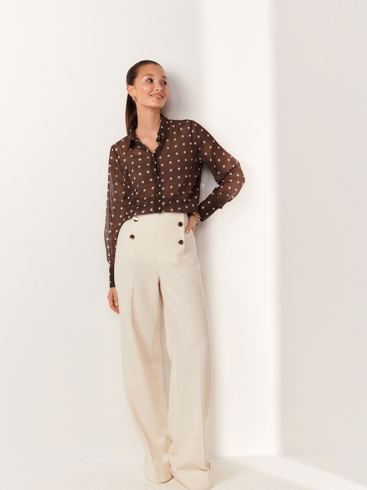 Brown/White Polka Dot Sheer Long Sleeve Shirt - Image 2 of 7