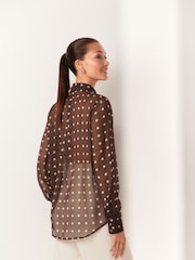 Brown/White Polka Dot Sheer Long Sleeve Shirt - Image 3 of 7