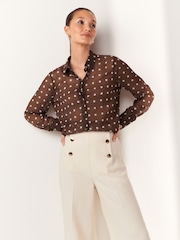 Brown/White Polka Dot Sheer Long Sleeve Shirt - Image 4 of 7