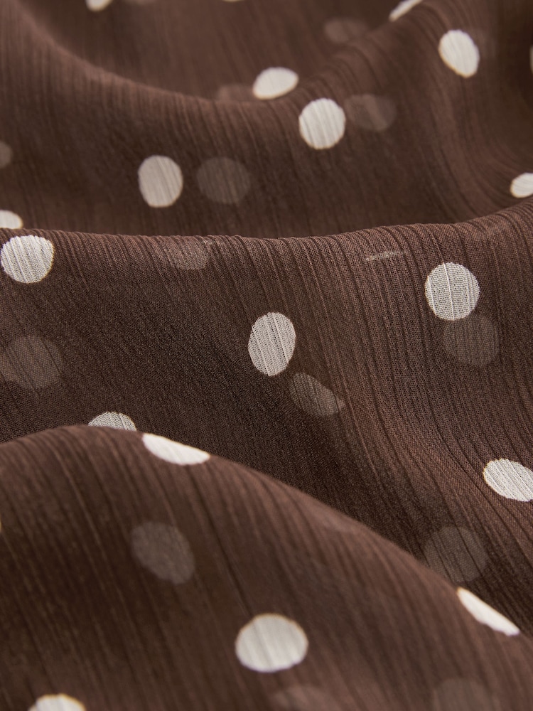 Brown/White Polka Dot Sheer Long Sleeve Shirt - Image 7 of 7