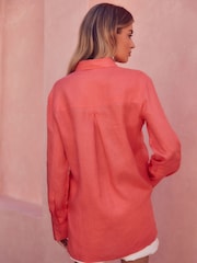 Coral Pink 100% Linen Long Sleeve Shirt - Image 3 of 6