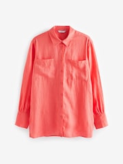 Coral Pink 100% Linen Long Sleeve Shirt - Image 5 of 6